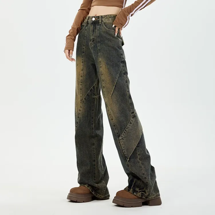 YINLEI Jeans Women's Mud Yellow-2