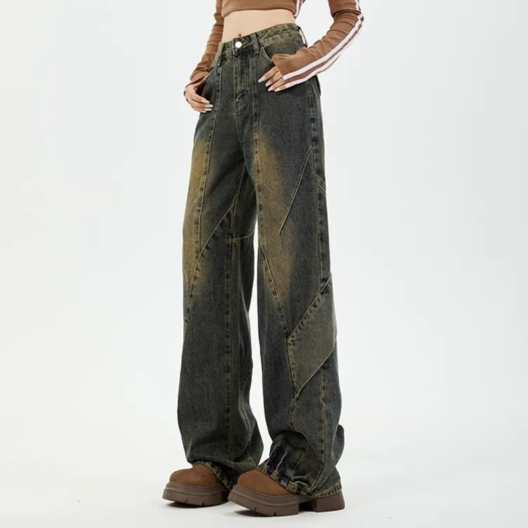YINLEI Jeans Women's Mud Yellow-1