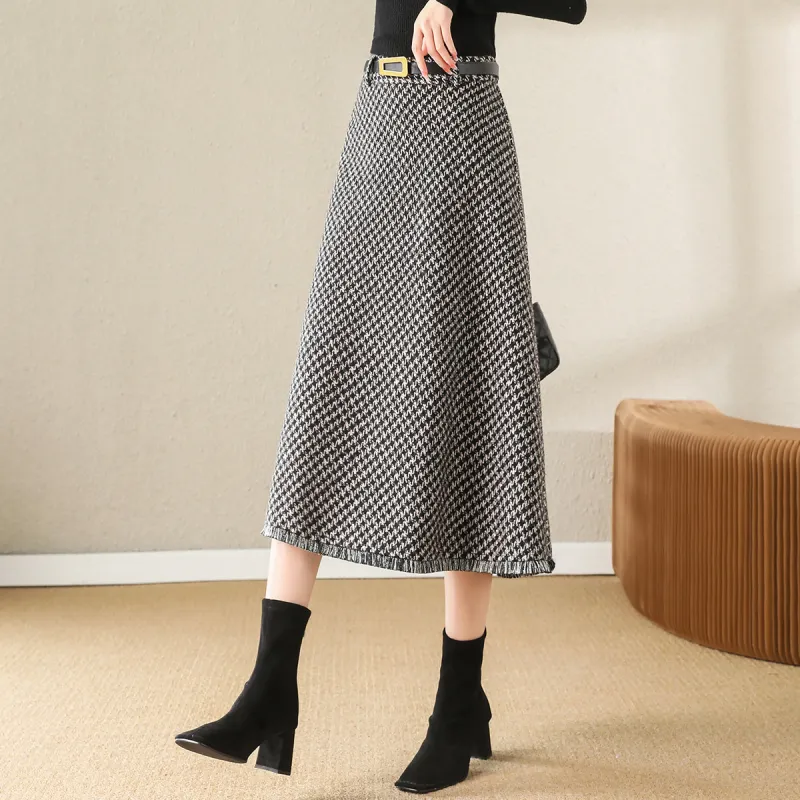 XWI Casual Long Skirts Women's Black Coffee Plaid-2