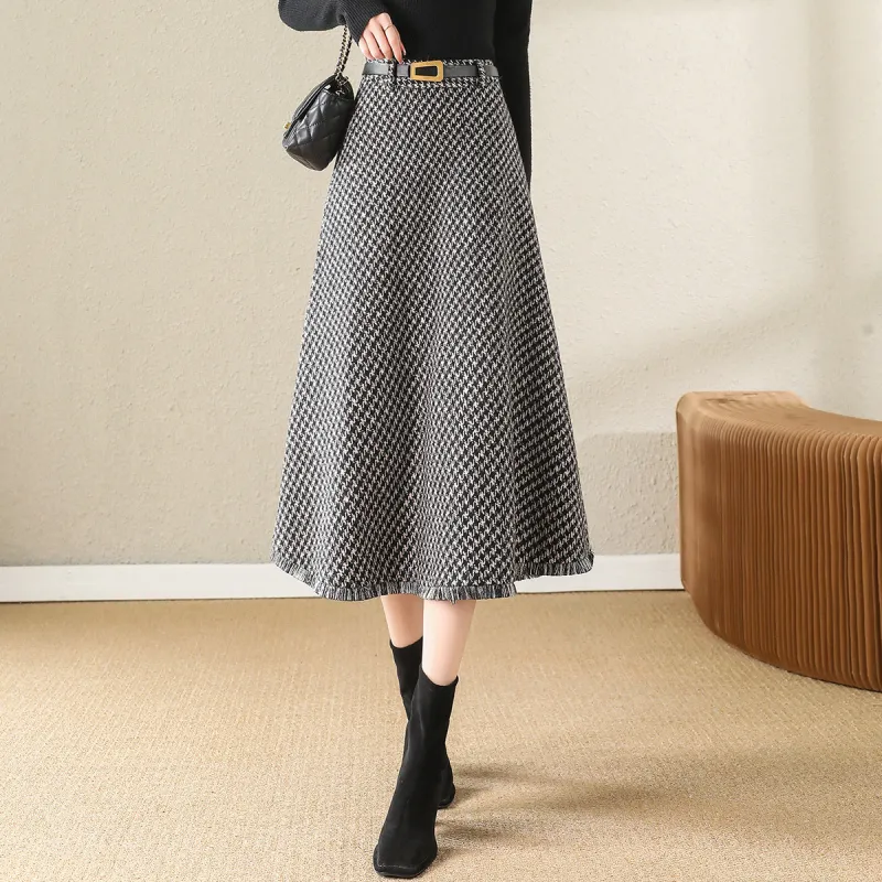 XWI Casual Long Skirts Women's Black Coffee Plaid-4