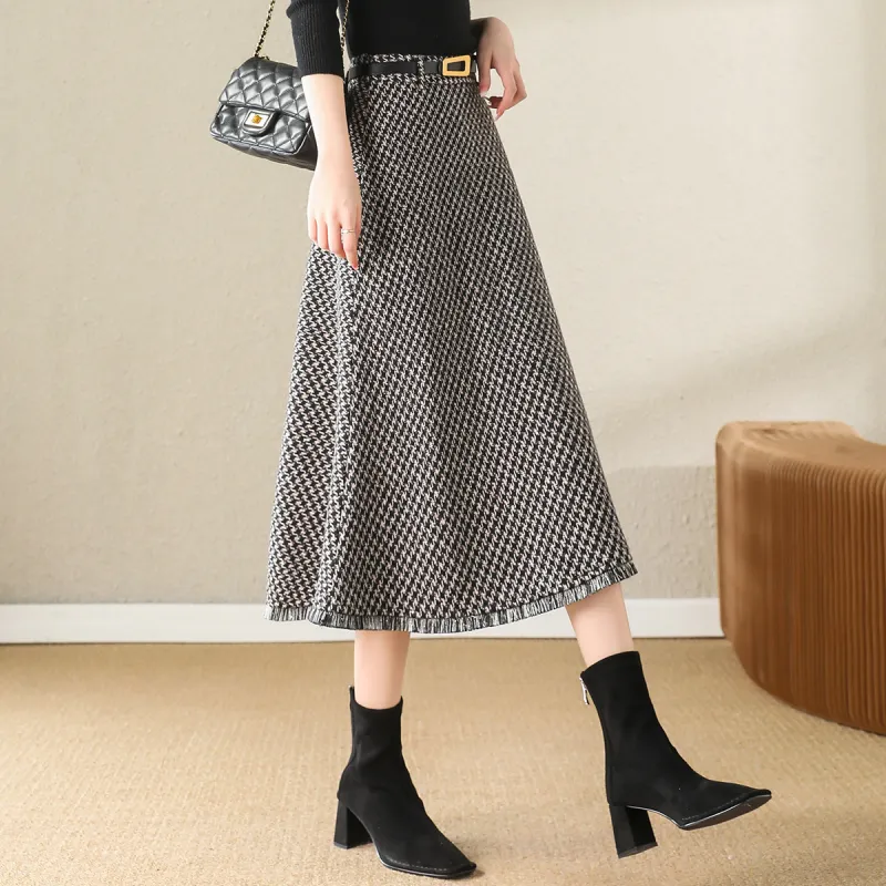 XWI Casual Long Skirts Women's Black Coffee Plaid-6