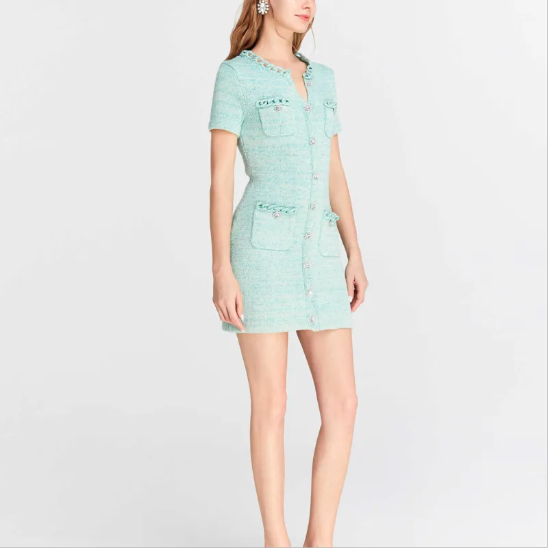 Bebe SS24 Short Sleeved Dress Women's Aqua Blue-1