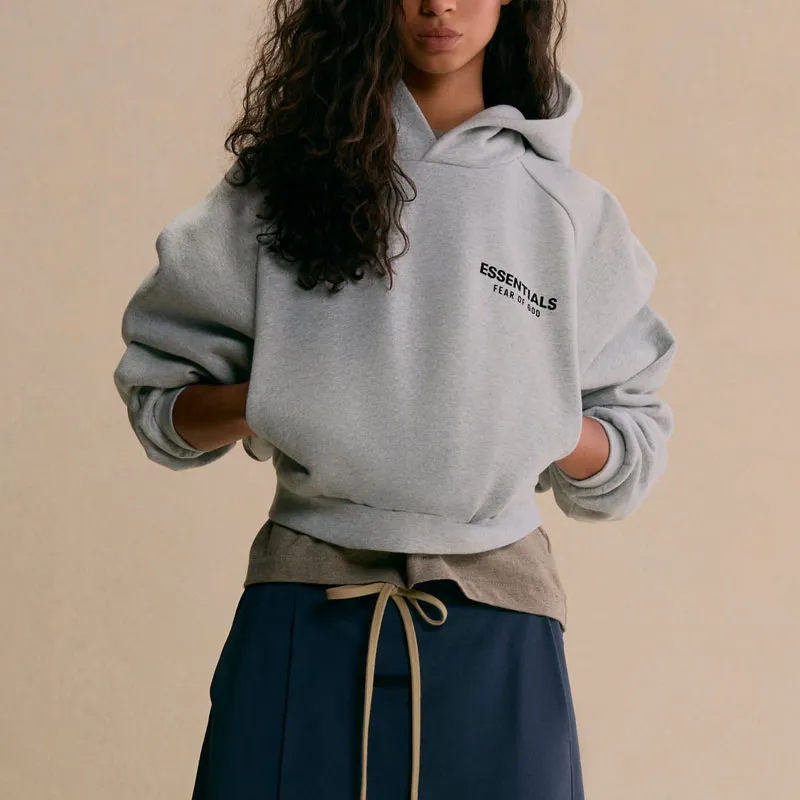 Fear Of God Essentials Fleece Cropped Hoodie 'Grey'-2