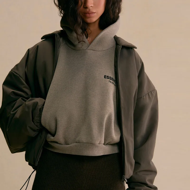Fear Of God Essentials Women's Fleece Cropped Hoodie Heather Gray-2