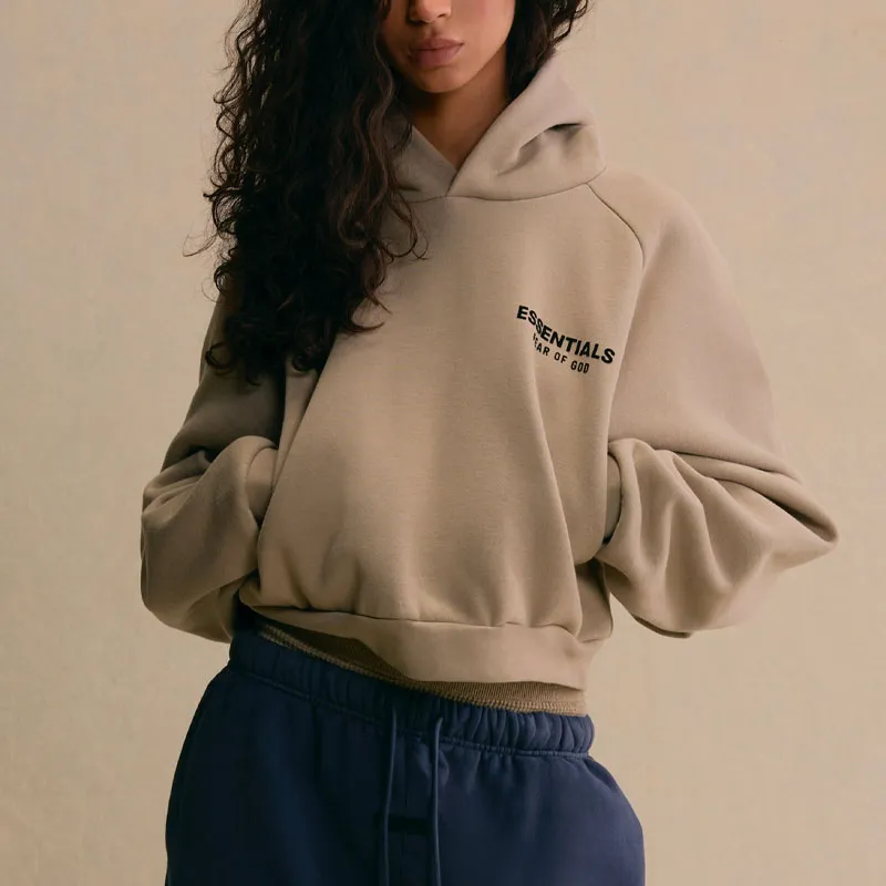 Fear Of God Essentials Women's Fleece Cropped Hoodie Heather Gray-2