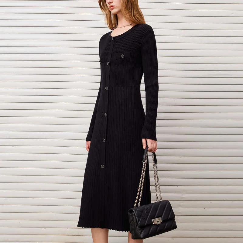 DKNY FW24 Long Sleeved Dress Women's Black-4