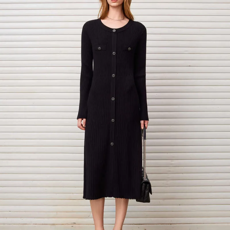 DKNY FW24 Long Sleeved Dress Women's Black-1