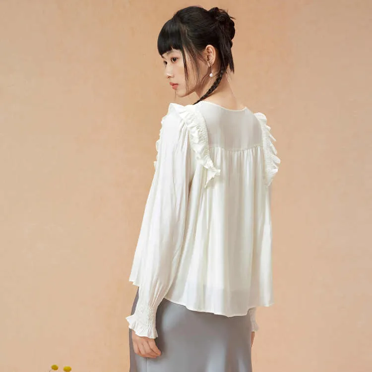EICHITOO Chiffon Shirts Women's Ecru-4
