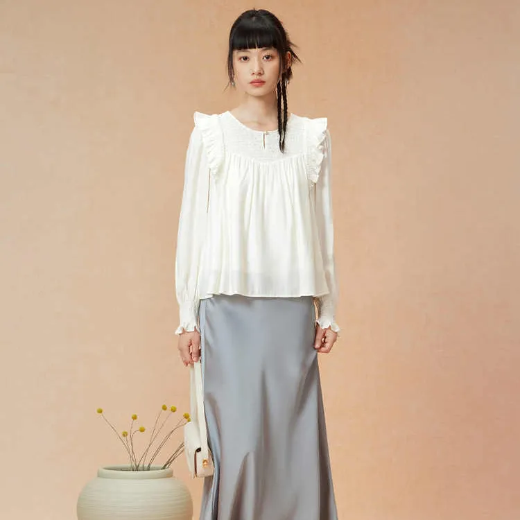 EICHITOO Chiffon Shirts Women's Ecru-2