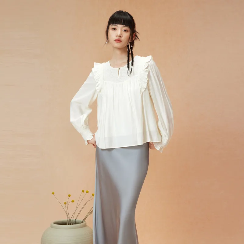 EICHITOO Chiffon Shirts Women's Ecru-1