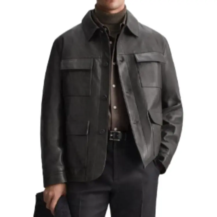 ZARA Leather Jacket Unisex Brown-3