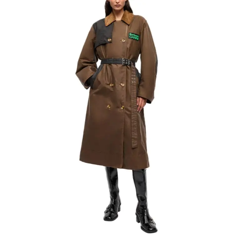 Barbour X GANNI X Barbour Co brand Trench Coats Women's Light Tea Umber-1
