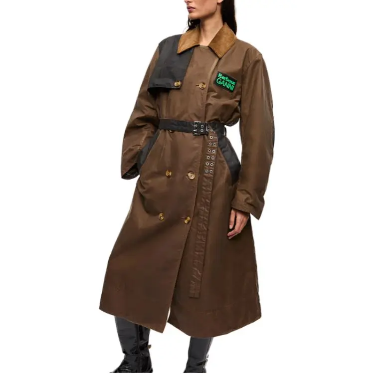 Barbour X GANNI X Barbour Co brand Trench Coats Women's Light Tea Umber-3