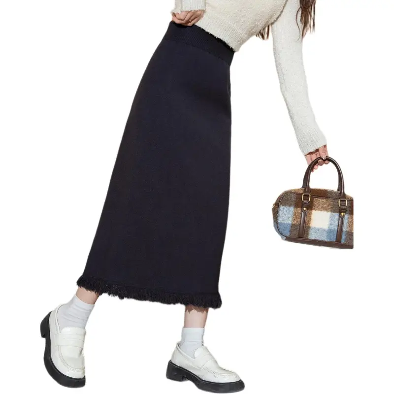 Tonlion Knit Long Skirts Women's Dark Gray-1