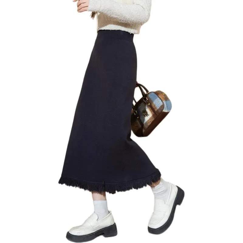 Tonlion Knit Long Skirts Women's Dark Gray-0