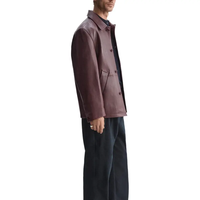 ZARA Leather Jacket Men's Burgundy Red-5