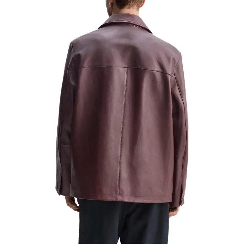 ZARA Leather Jacket Men's Burgundy Red-3