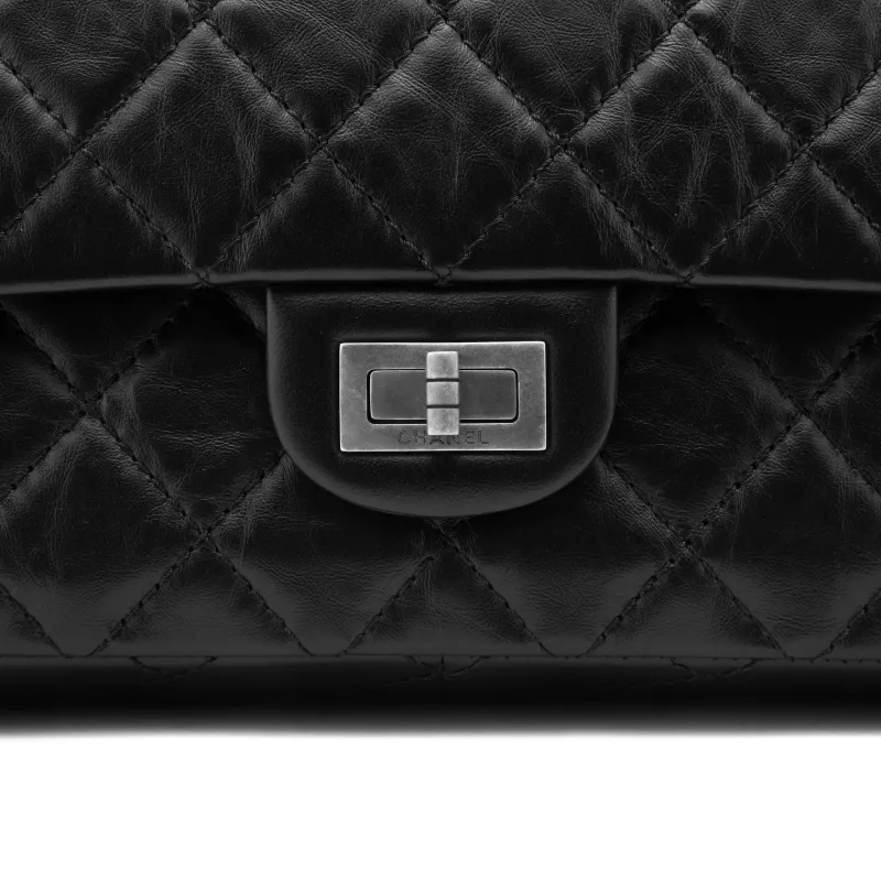 CHANEL 2.55 Calfskin Shoulder Bag, Crossbody Bag Medium Size Women's Black-4