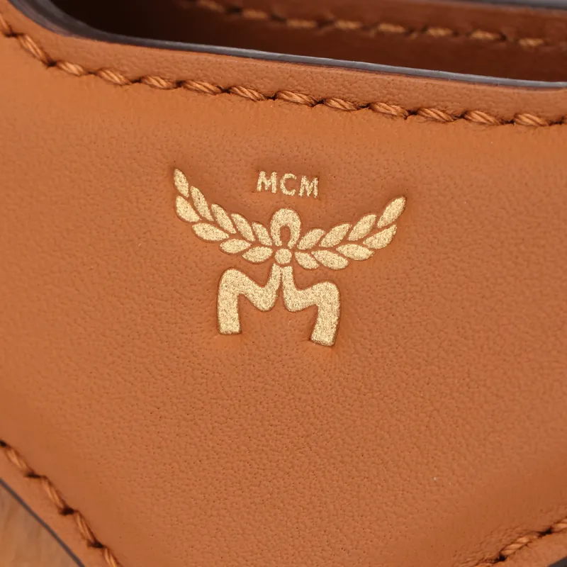 MCM Intertwined Letter Canvas Clutch Cross Body Handbag Women's Cognac-4