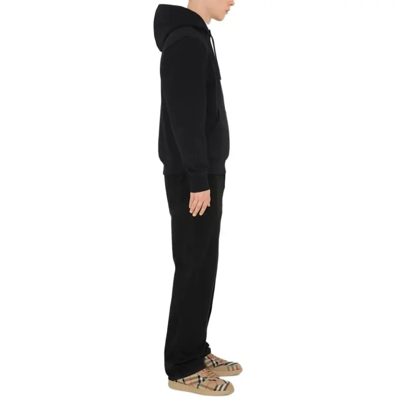Burberry Check Label Cotton Hoodie Sweatshirt Men's Black-3