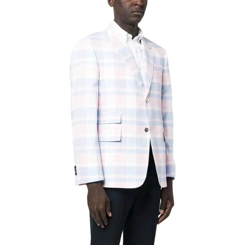 THOM BROWNE Plaid-Checked Pattern Tailored Blazer-3