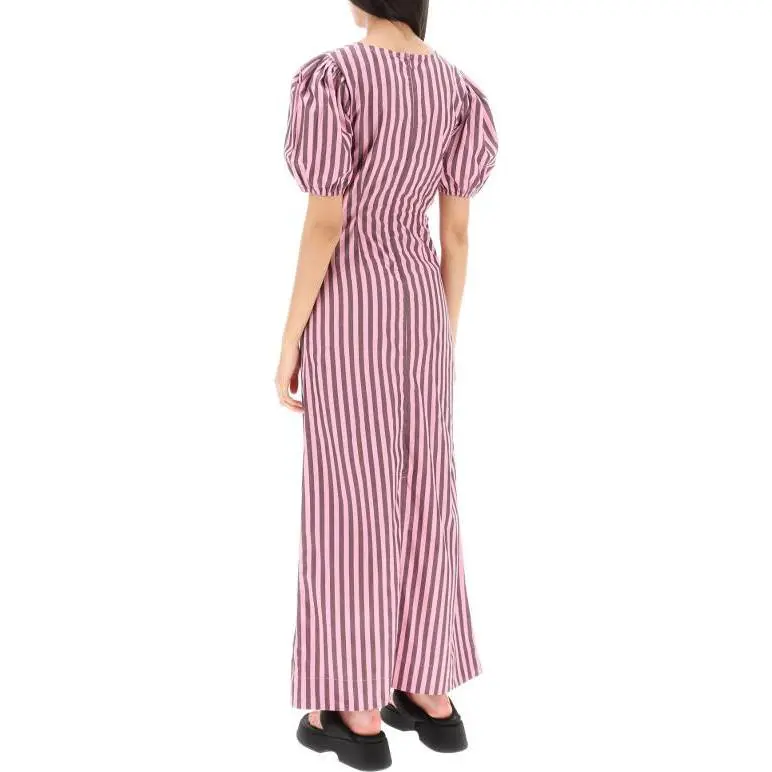 GANNI Striped Scoop Neck Midi Dress-3
