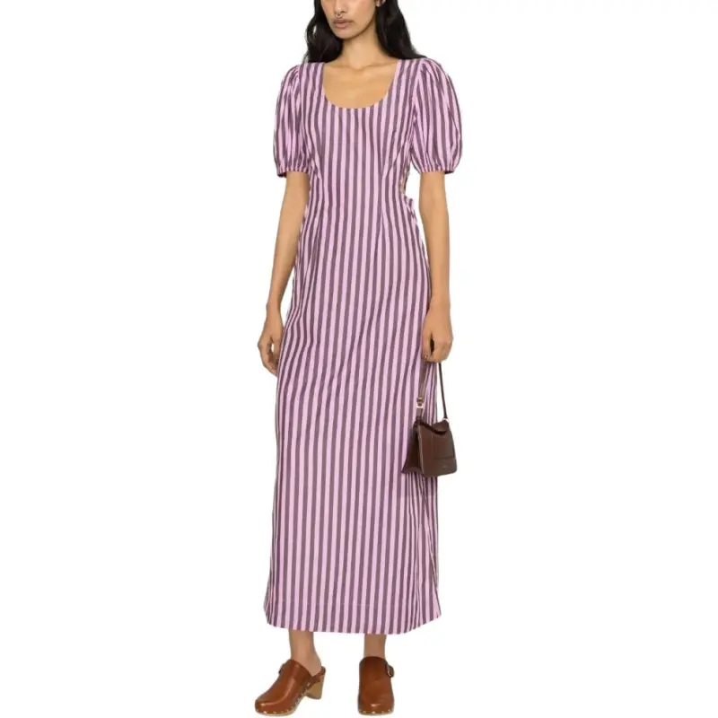GANNI Striped Scoop Neck Midi Dress-1