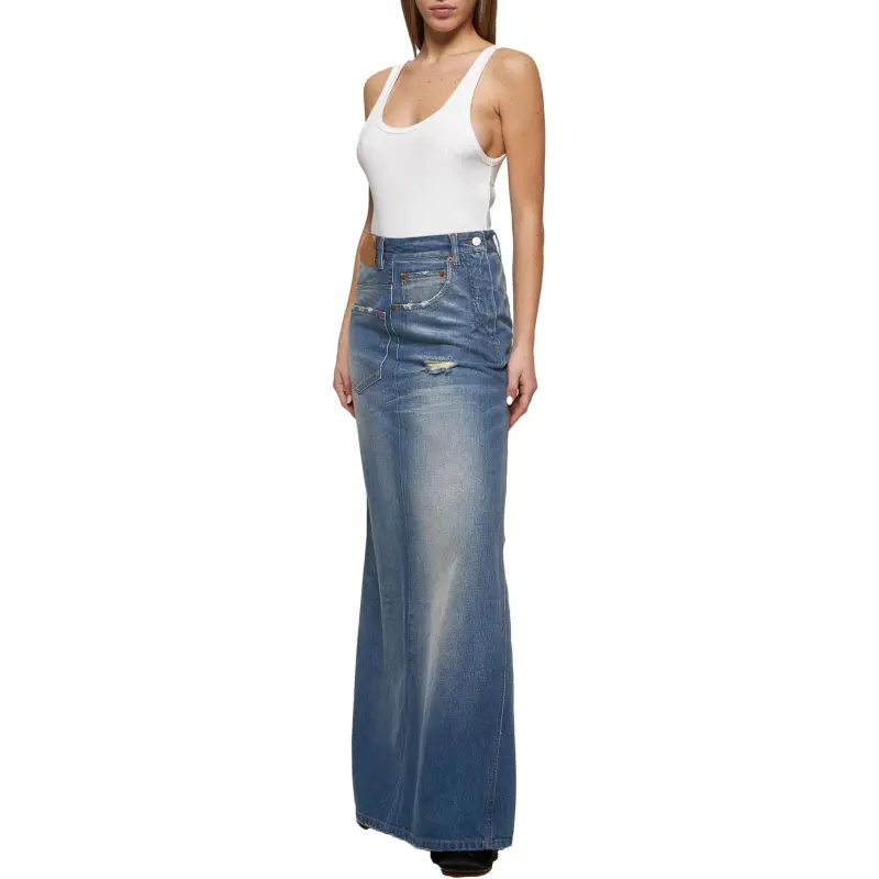 MM6 Maison Margiela Distressed Denim Maxi Skirt-1