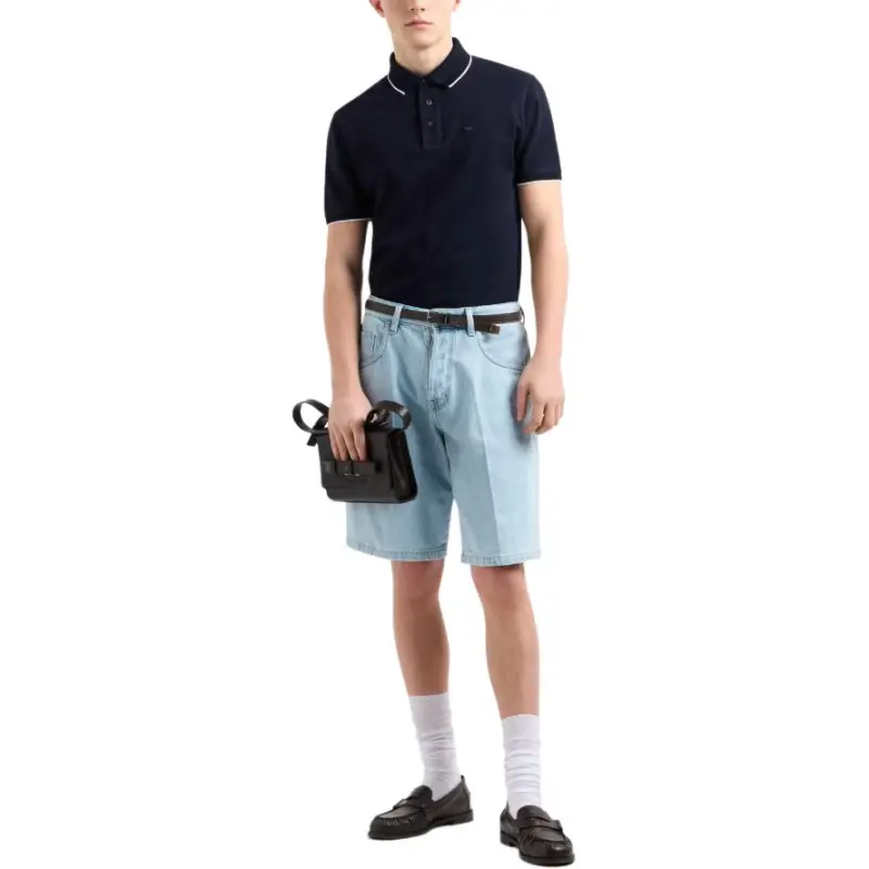 EMPORIO ARMANI Stretch Piqué Polo Shirt With Micro Eagle Embroidery-1