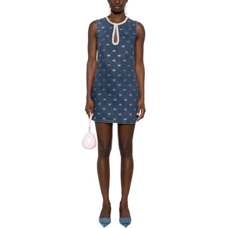 Self portrait Crystal bow Denim Mini Dress-1