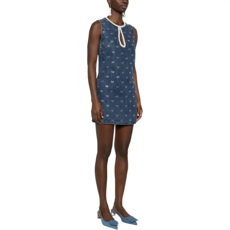 Self portrait Crystal bow Denim Mini Dress-2