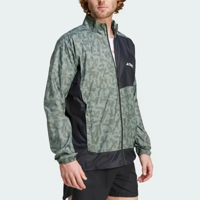 Adidas Terre TRAIL RUNNING WIND JACKET Trench Coat Men's Silver Green-1