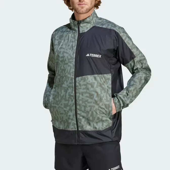 Adidas Terre TRAIL RUNNING WIND JACKET Trench Coat Men's Silver Green-3