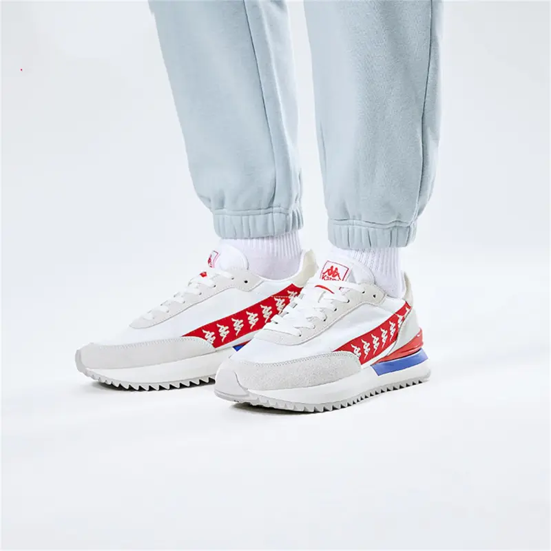 Kappa Cushioning, Slip Resistant, And Abrasion Resistant Low Top Casual Shoes Unisex White Red-5