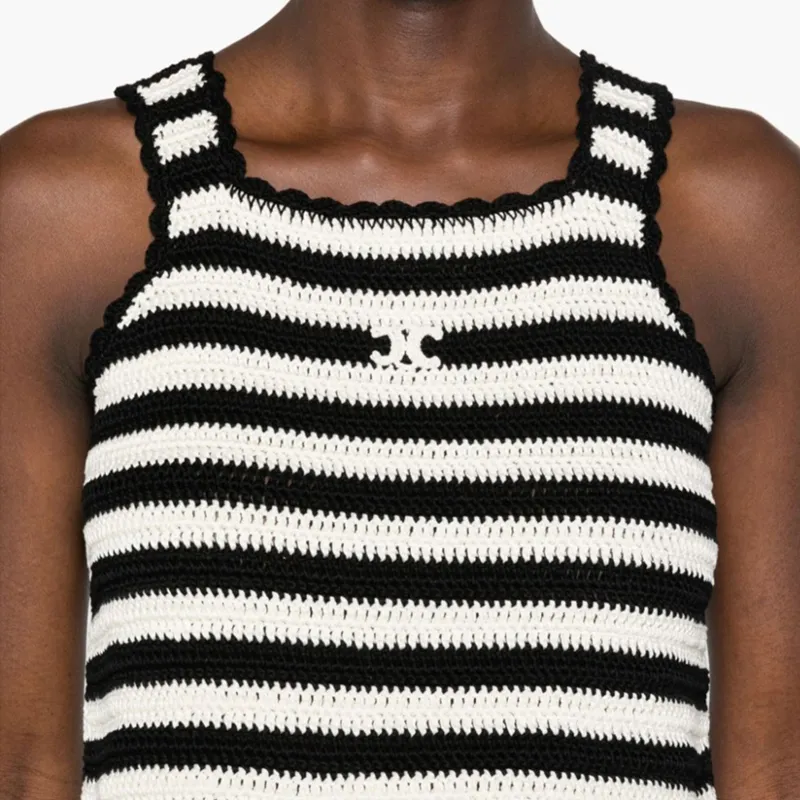CELINE Triomphe Striped Cropped Top-4