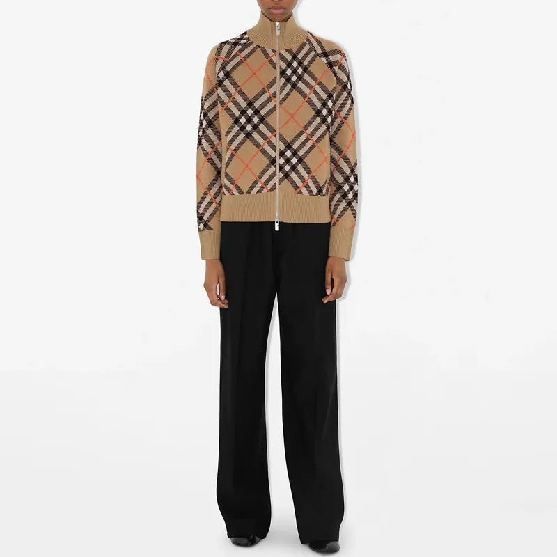 Burberry Checked Knitted Zip Up Jacket-2