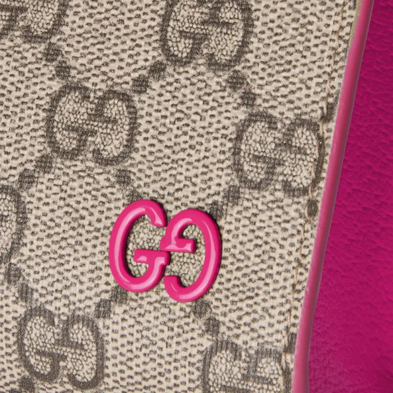 GUCCI GG Supreme Artificial Leather Clutch Women's Dark Brown & Pink-5