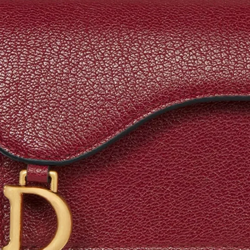 DIOR Saddle Goatskin Card Holder Women's Cherry Red-4