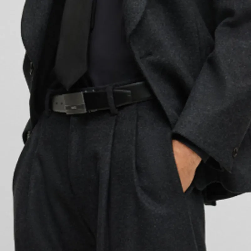 HUGO BOSS Relaxed-Fit Trousers In Virgin Wool Casual Pants Men's Dark Gray-3