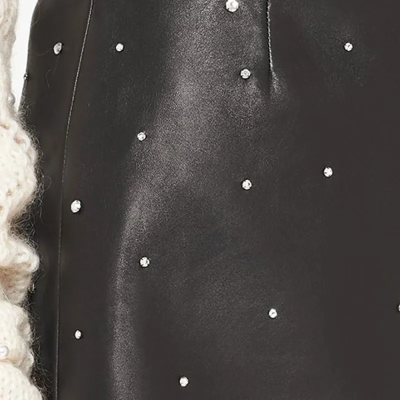 MIU MIU Leather Short Skirts Women's Black-4