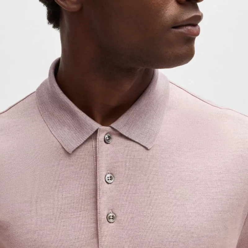 HUGO BOSS In Cotton And Silk With Corduroy Effect Polo Shirt Men's Pink-4