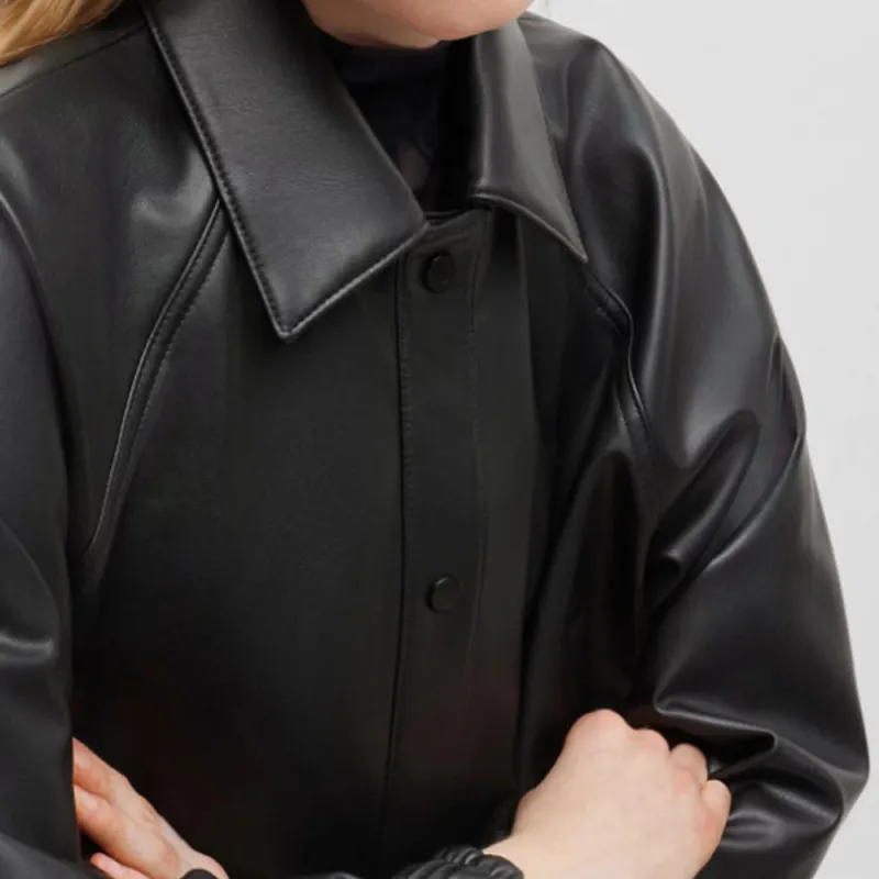 HUGO BOSS Relaxed-Fit Jacket In Faux Leather With Rear Logo Jackets Coats Women's Black-4