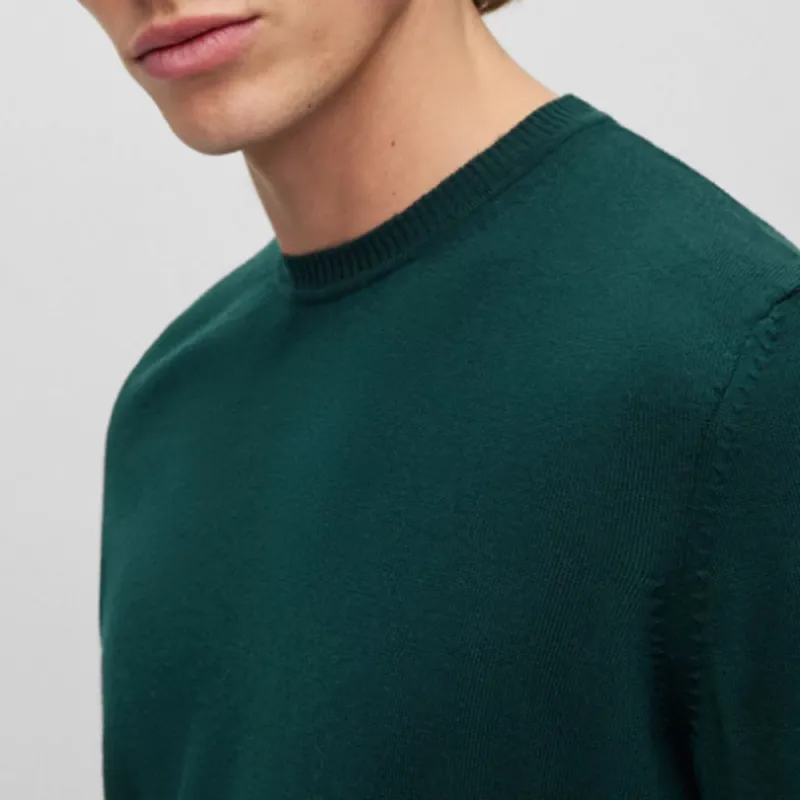 HUGO BOSS FW23 Regular Fit Sweater In Extra Fine Merino Sweatshirt Men's Green-4