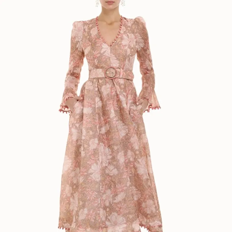 Zimmermann FW22 Long-Sleeved Dresses Women's Coral Pink-4