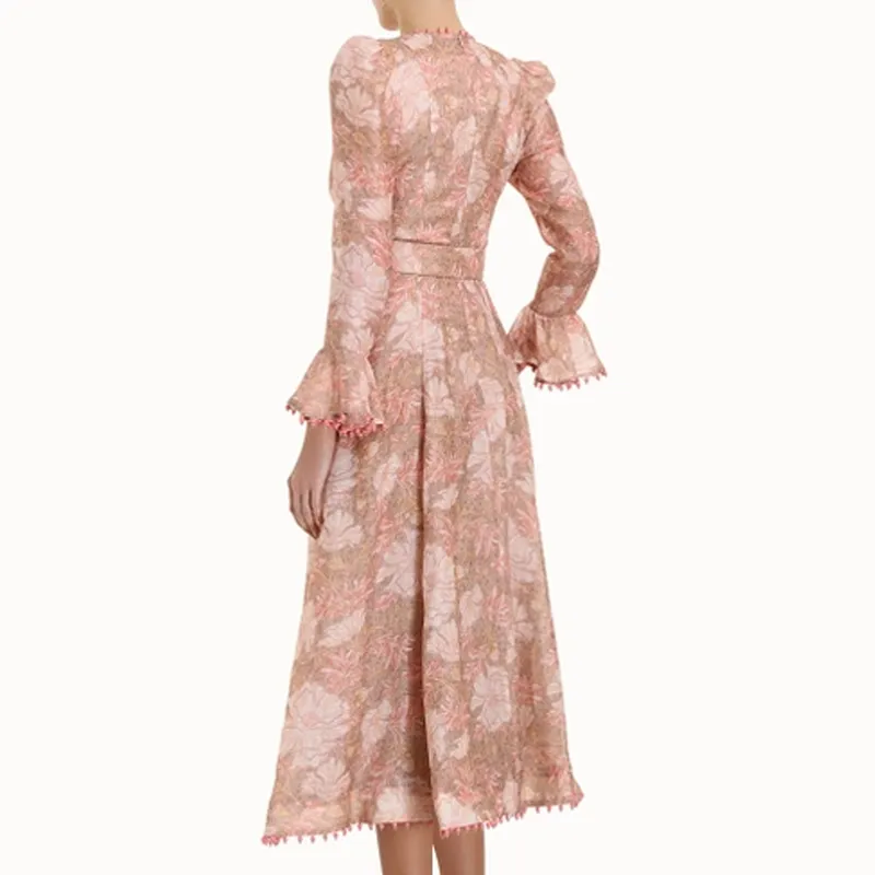 Zimmermann FW22 Long-Sleeved Dresses Women's Coral Pink-5