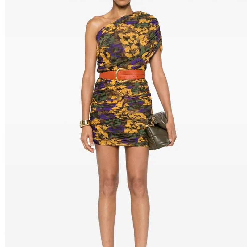 SAINT LAURENT Ruched One Shoulder Dress-2
