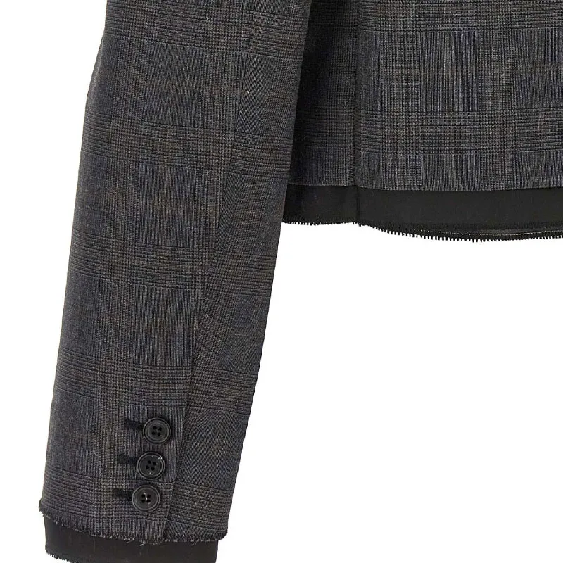 MIU MIU Tartan Print Cropped Jacket 'Slate Grey'-7