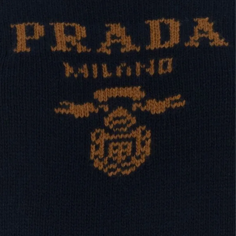 PRADA Logo Intarsia Striped Trim Crewneck Jumper-7