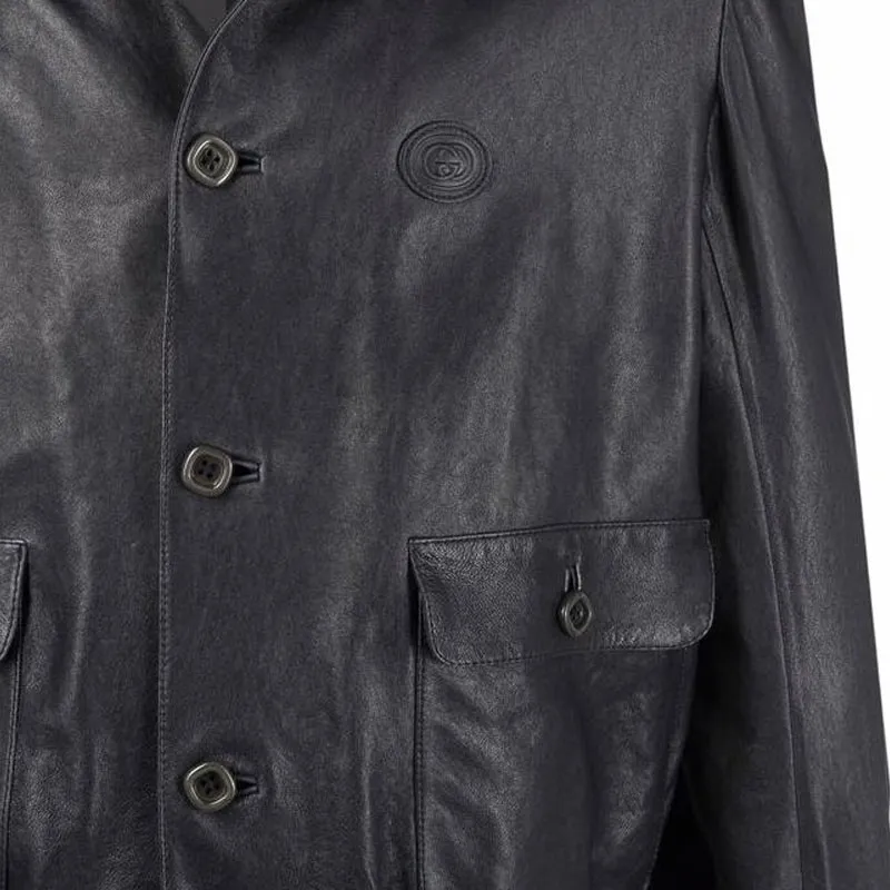 GUCCI Leather Jackets Men Black-4