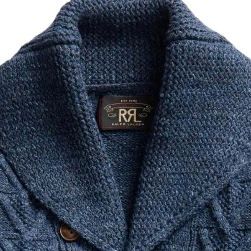 Polo Ralph Lauren Aran-Knit Cotton Cardigan Knitwear Men's Marine Blue-2